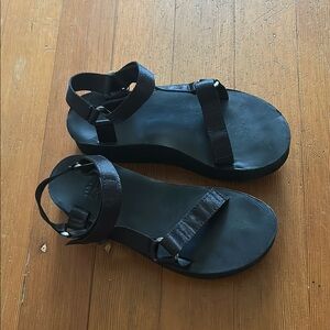 Black Satin Platform Teva Sandals